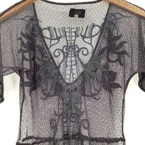 Biya Johnny Was Lace Embroidered Dress Sheer XS Black & Gray